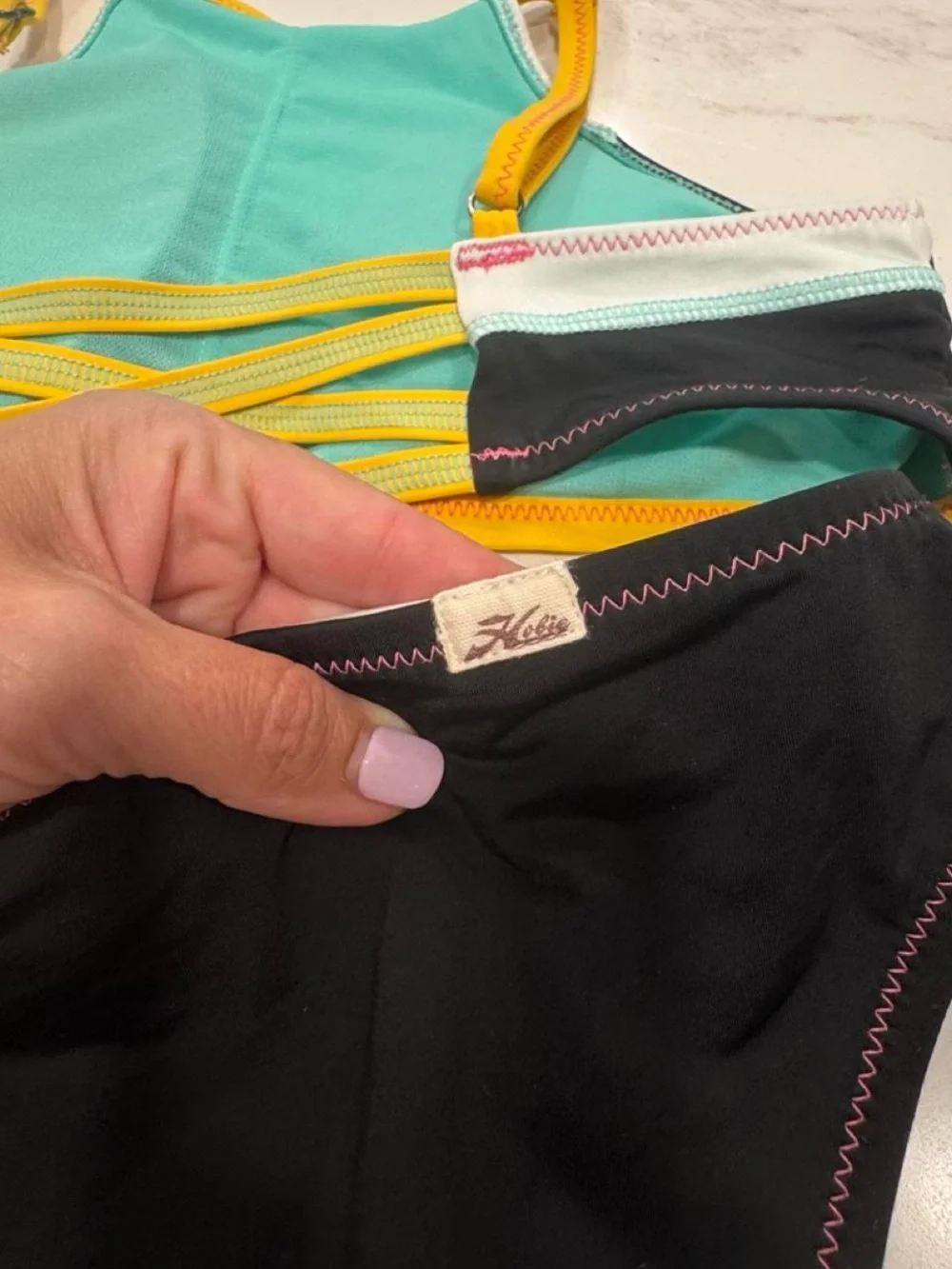 Hobie Black & Aqua Contrast Two-Piece Girl’s Swim Bikini with Yellow Trim